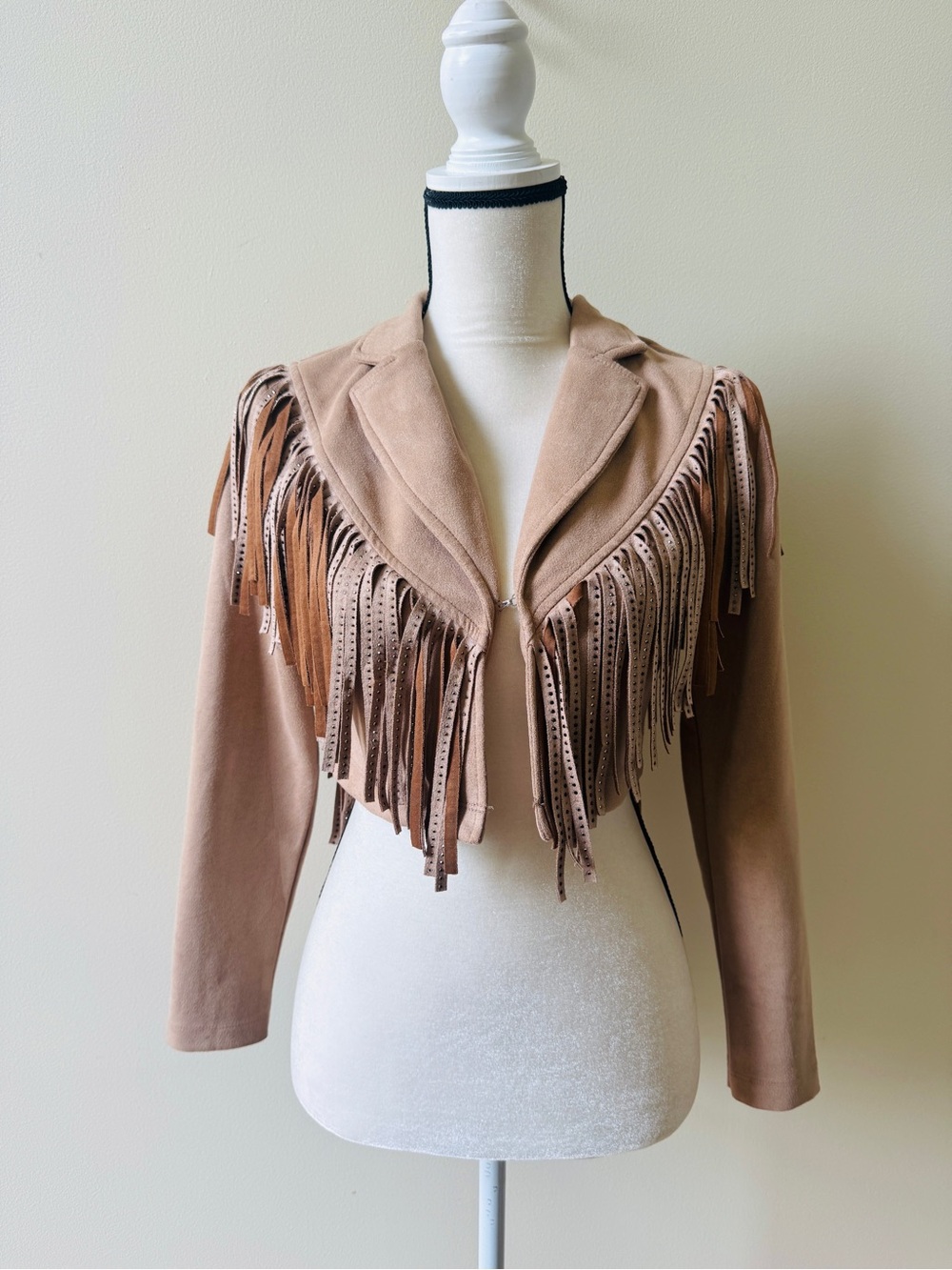 love J Tan Fringed faux Suede-Style Crop Jacket